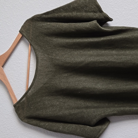 Talbots Green Crew Neck Short Sleeves Sweater Lightweight 100% Linen Beach - Picture 2 of 7